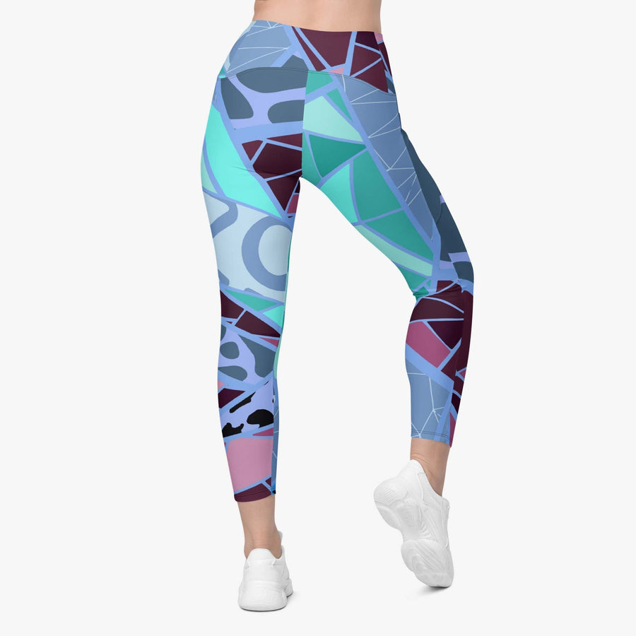 Recycled Patterned Leggings "Mosaic" Blue/Plum with Pockets