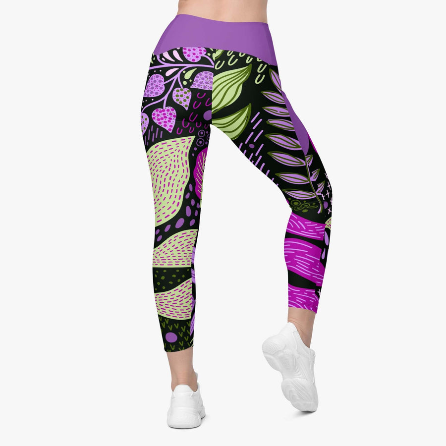 Recycled Floral Leggings "Fairy Forest" Purple/Lime with pockets