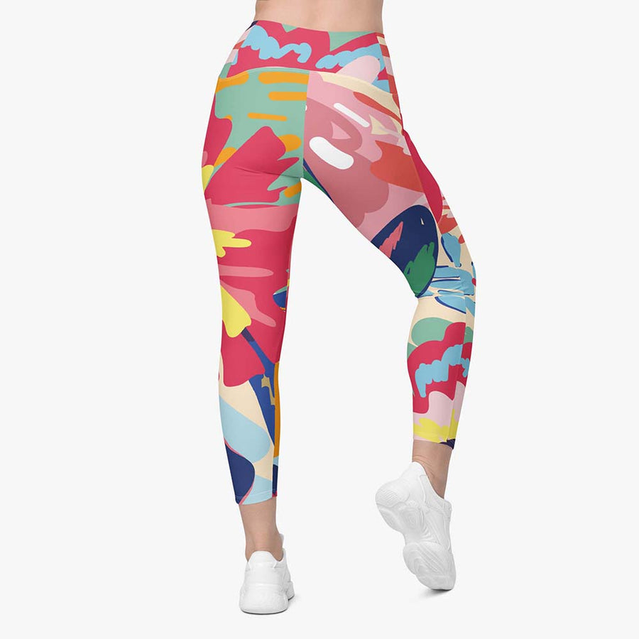 Floral Leggings "Flower Splash" Red/Yellow/Blue with pockets