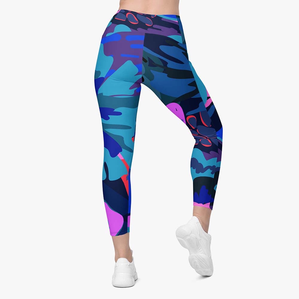 Flower Splash Pocket Leggings – Blue/Fuchsia