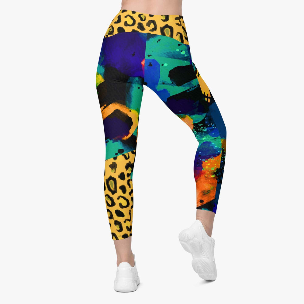WAREHOUSE Animal Printed Leggings "Wild Canvas" Blue/Yellow with pockets