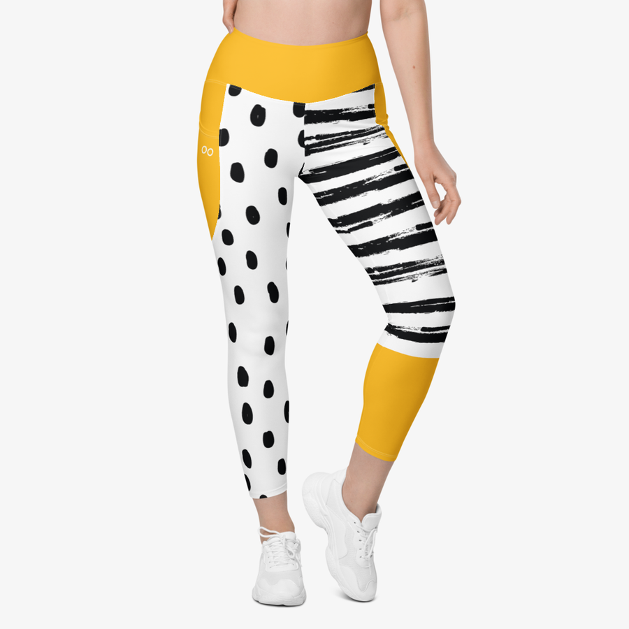 Printed Leggings "Dots&Stripes" Yellow with pockets
