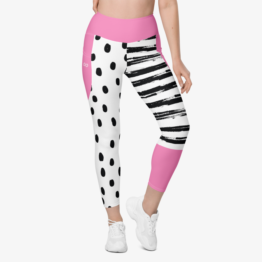Printed Leggings "Dots&Stripes" Pink with pockets