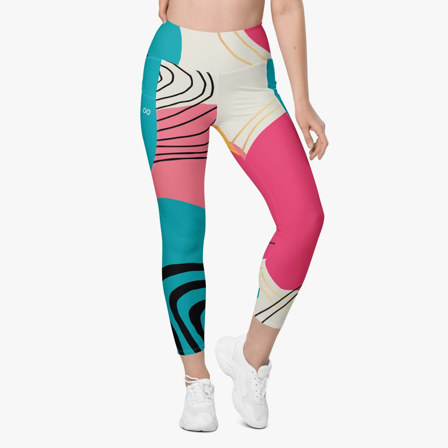 Recycled Patterned Leggings "Modernist" Fuchsia/Turquoise with Pockets
