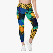 WAREHOUSE Animal Printed Leggings "Wild Canvas" Blue/Yellow with pockets