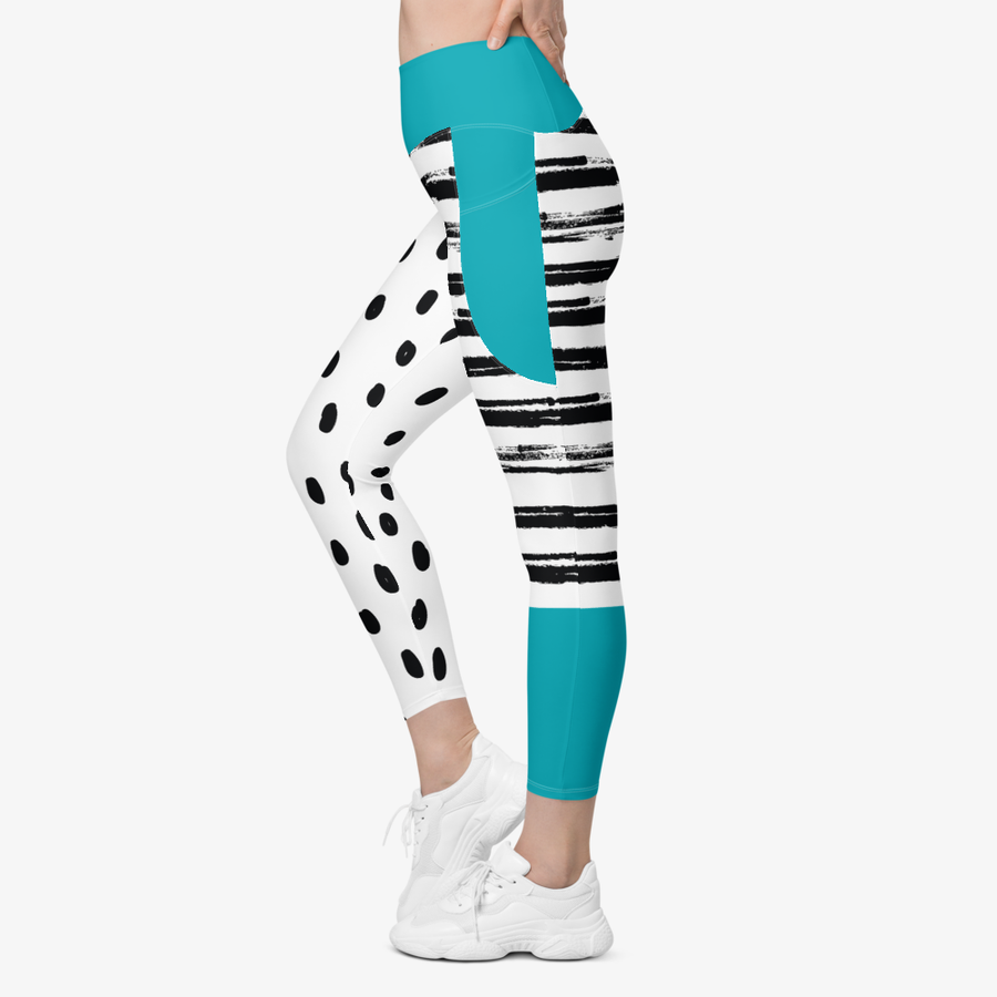 Pocket Leggings + Sports Bras "Dots&Stripes" Teal with Pockets