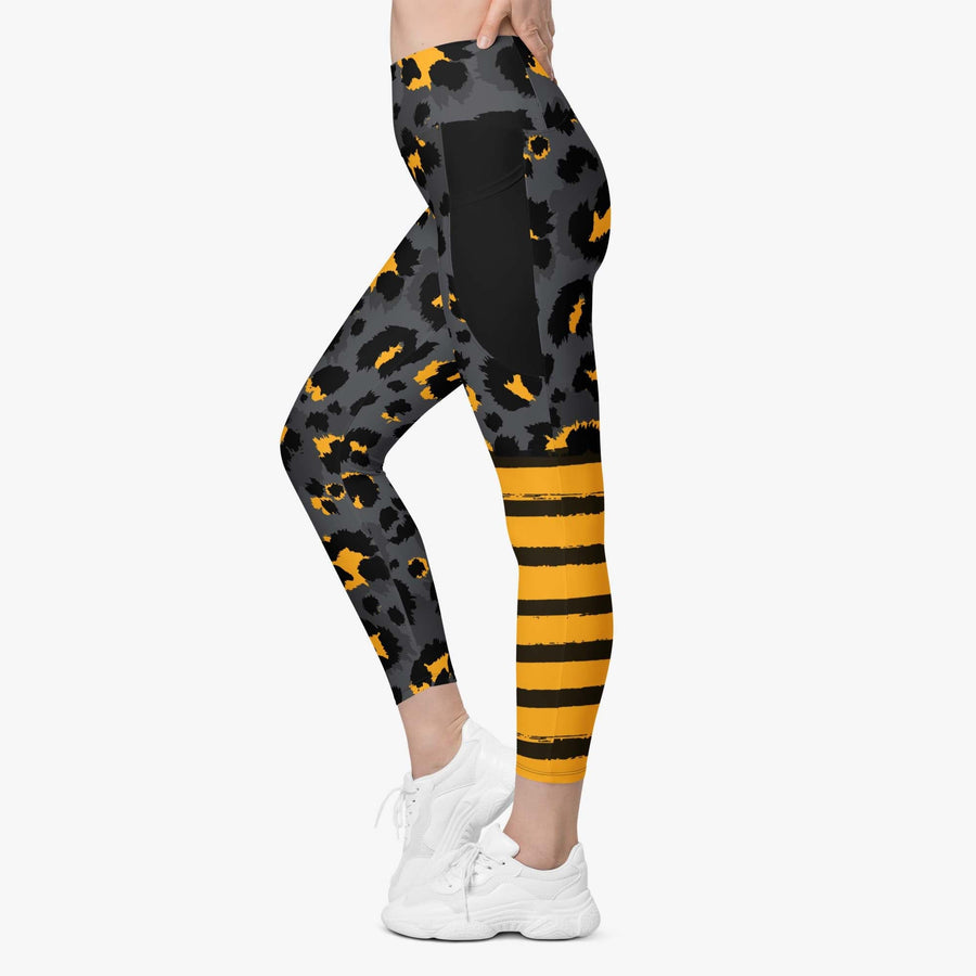 Recycled Animal Printed Leggings "BeePard" with Pockets Yellow/Black