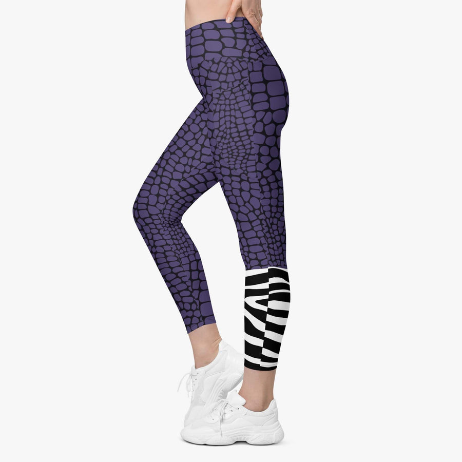 Recycled Animal Printed Leggings "CrocoZebra" Purple with Pockets