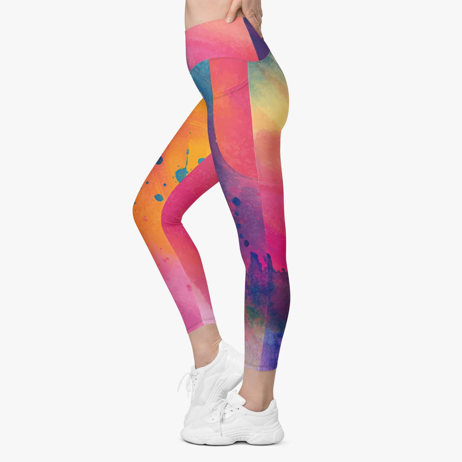 Printed Leggings "Cosmic Splash" with pockets Orange/Purple/Pink