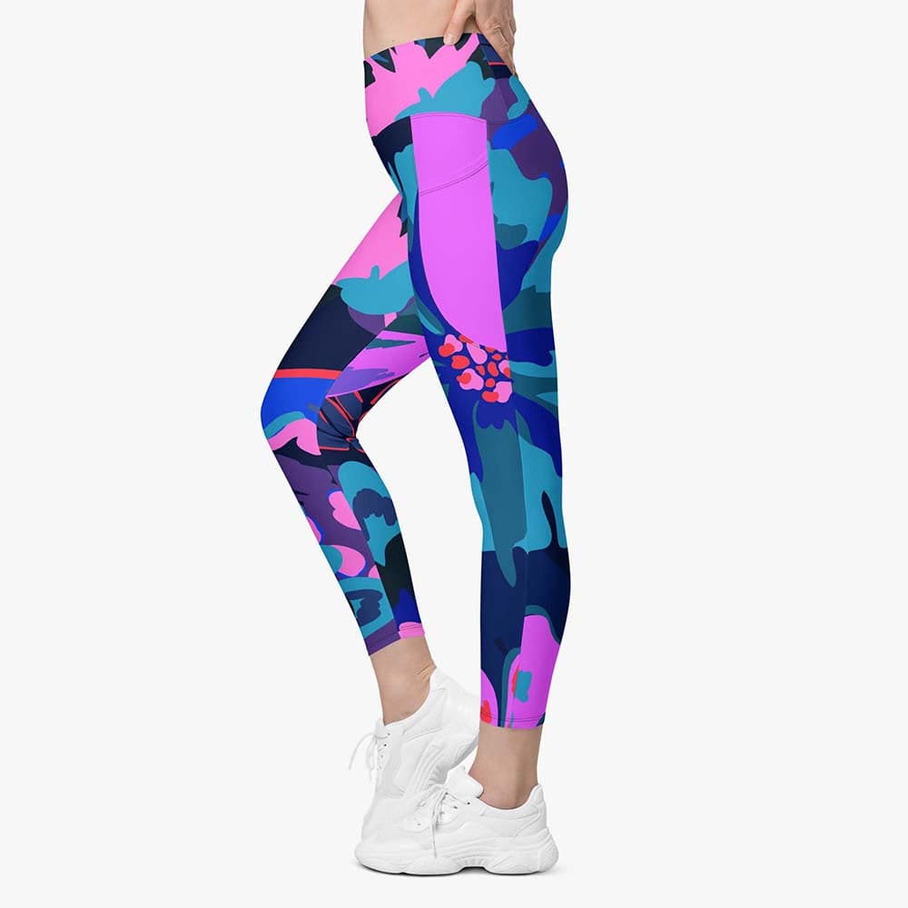 Flower Splash Pocket Leggings – Blue/Fuchsia