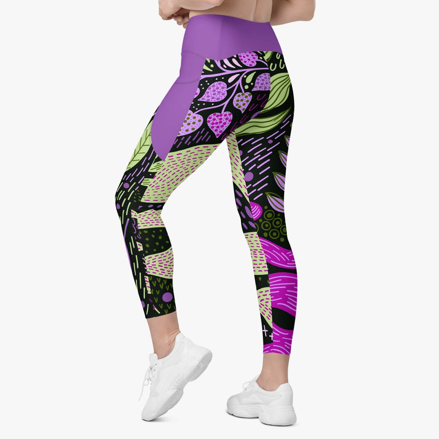 Floral Leggings "Fairy Forest" Purple/Lime with pockets