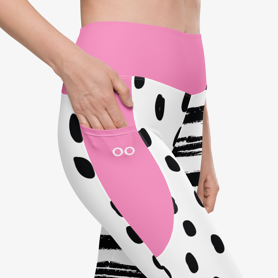 Recycled Printed Leggings "Dots&Stripes" Pink with pockets