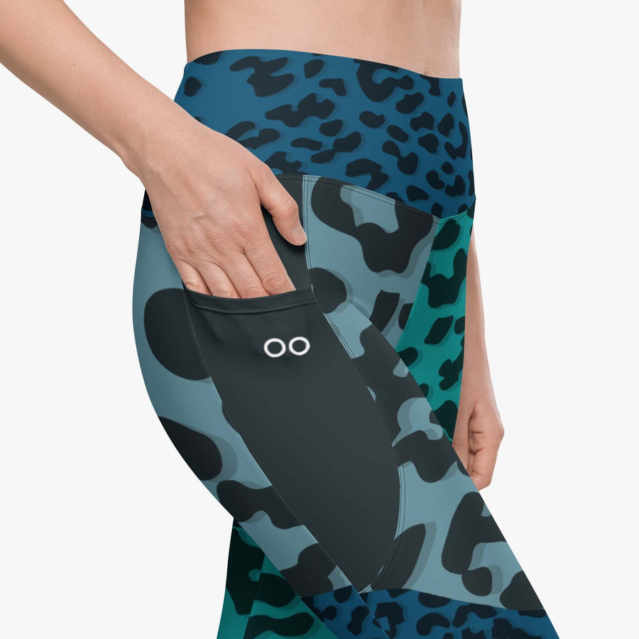 Recycled Animal Printed Leggings "FrankenCheetah" Blue/Teal with Pockets