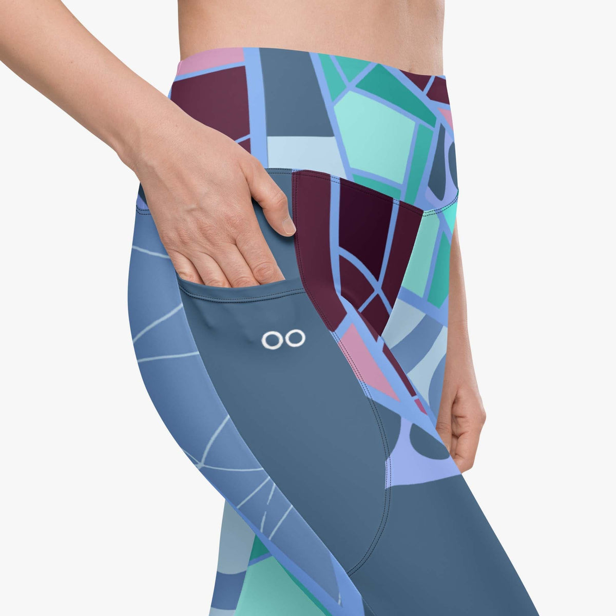 blue mixed print legging with pockets