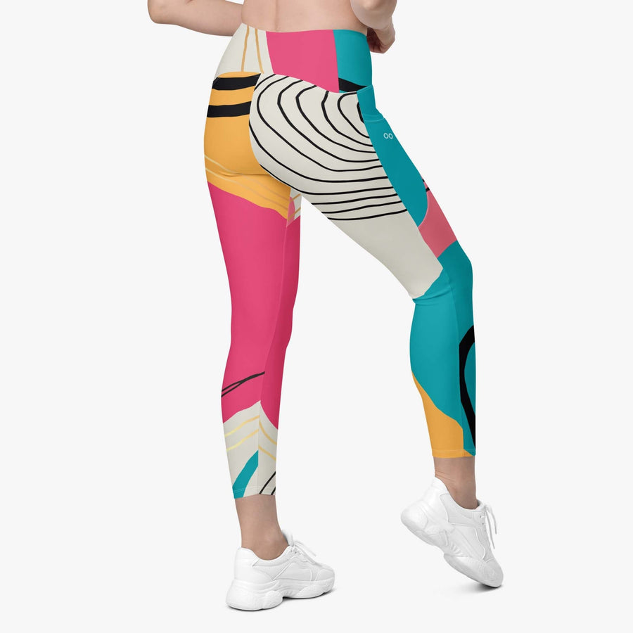 Patterned Leggings "Modernist" Fuchsia/Turquoise with Pockets