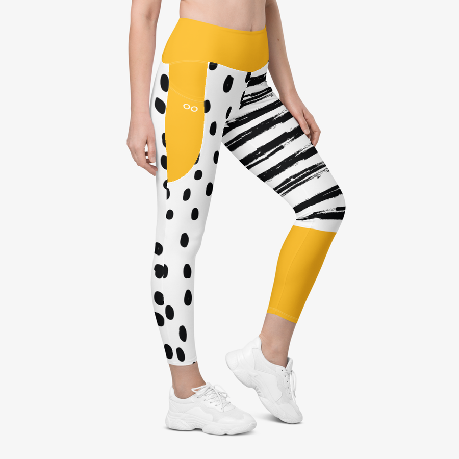 Printed Leggings "Dots&Stripes" Yellow with pockets