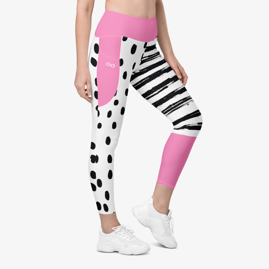 Recycled Printed Leggings "Dots&Stripes" Pink with pockets