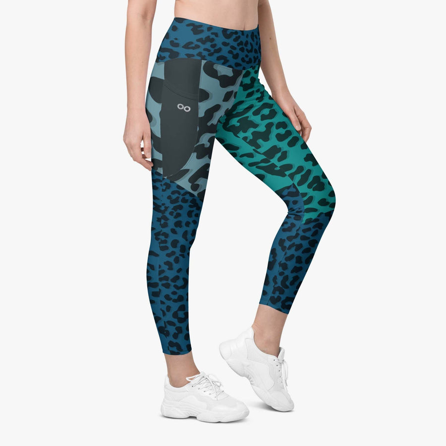 Recycled Animal Printed Leggings "FrankenCheetah" Blue/Teal with Pockets