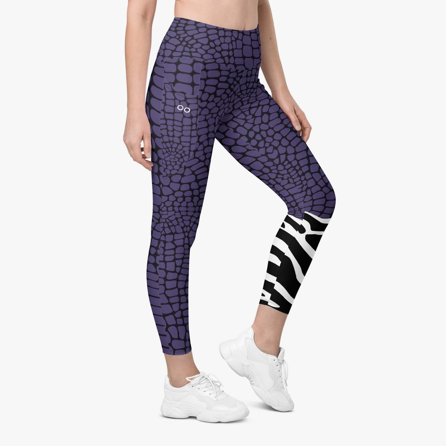 Recycled Animal Printed Leggings "CrocoZebra" Purple with Pockets
