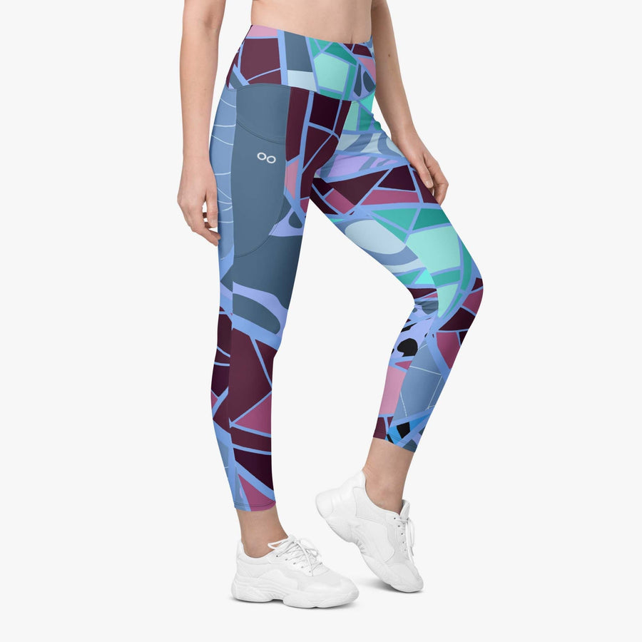 Recycled Patterned Leggings "Mosaic" Blue/Plum with Pockets