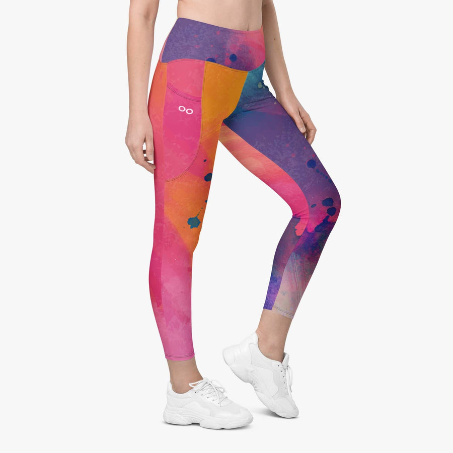 Printed Plus Size Leggings Cosmic Splash Orange/Purple/Pink