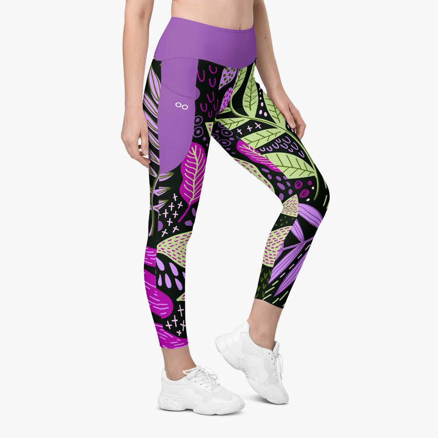 Recycled Floral Leggings "Fairy Forest" Purple/Lime with pockets