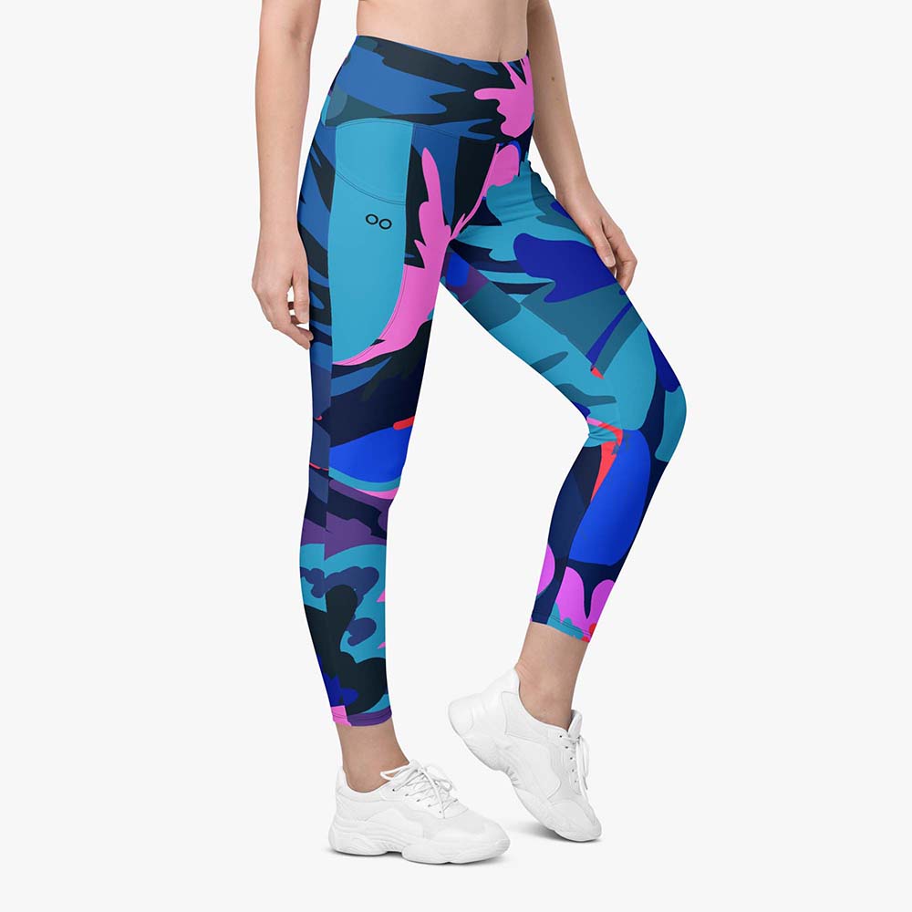 Flower Splash Pocket Leggings – Blue/Fuchsia