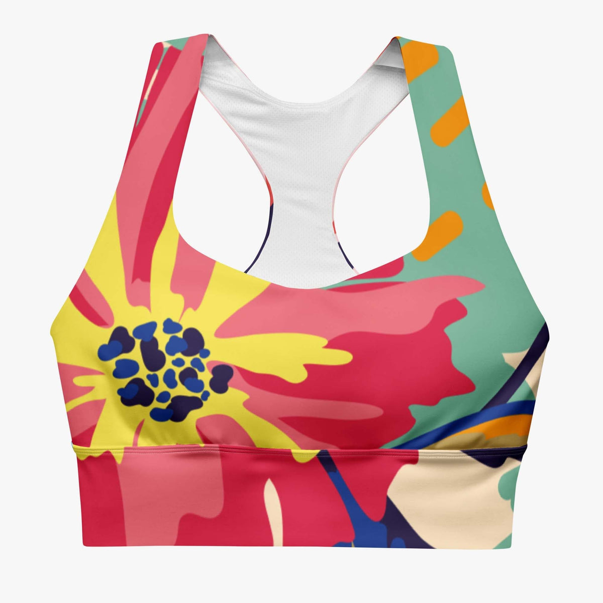 Sports bra in red and yellow floral design