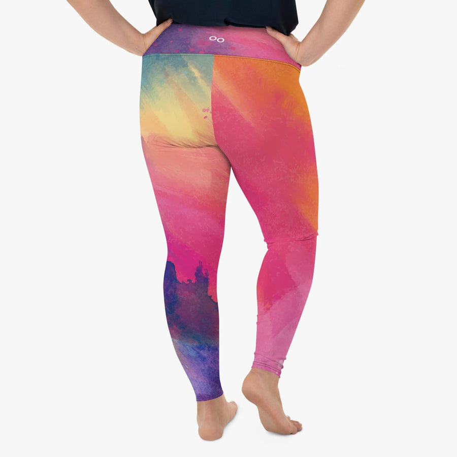 Printed Plus Size Leggings "Cosmic Splash" Orange/Purple/Pink