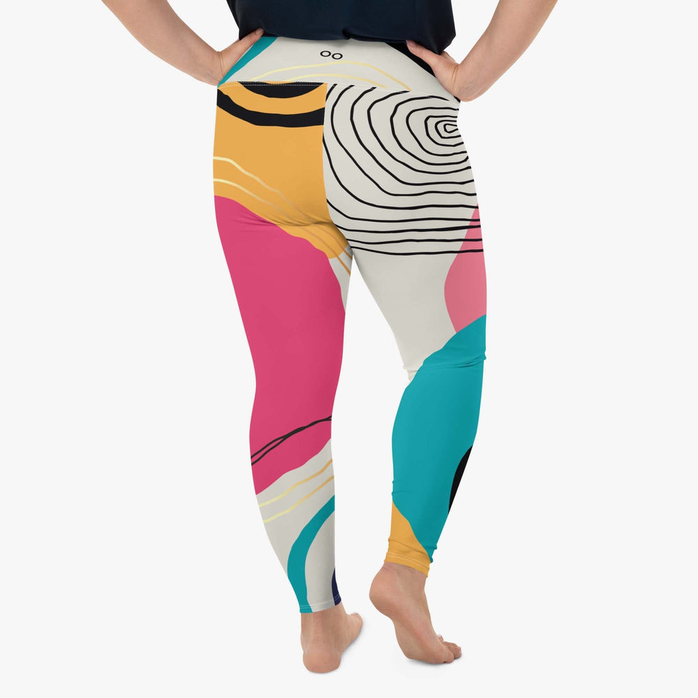 WAREHOUSE Plus Size Patterned Leggings "Modernist" Fuchsia/Turquoise