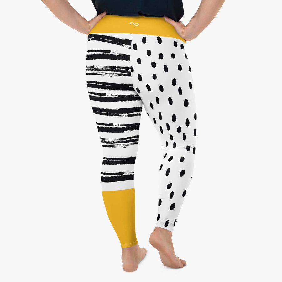 Plus Size Printed Leggings Dots&Stripes Yellow