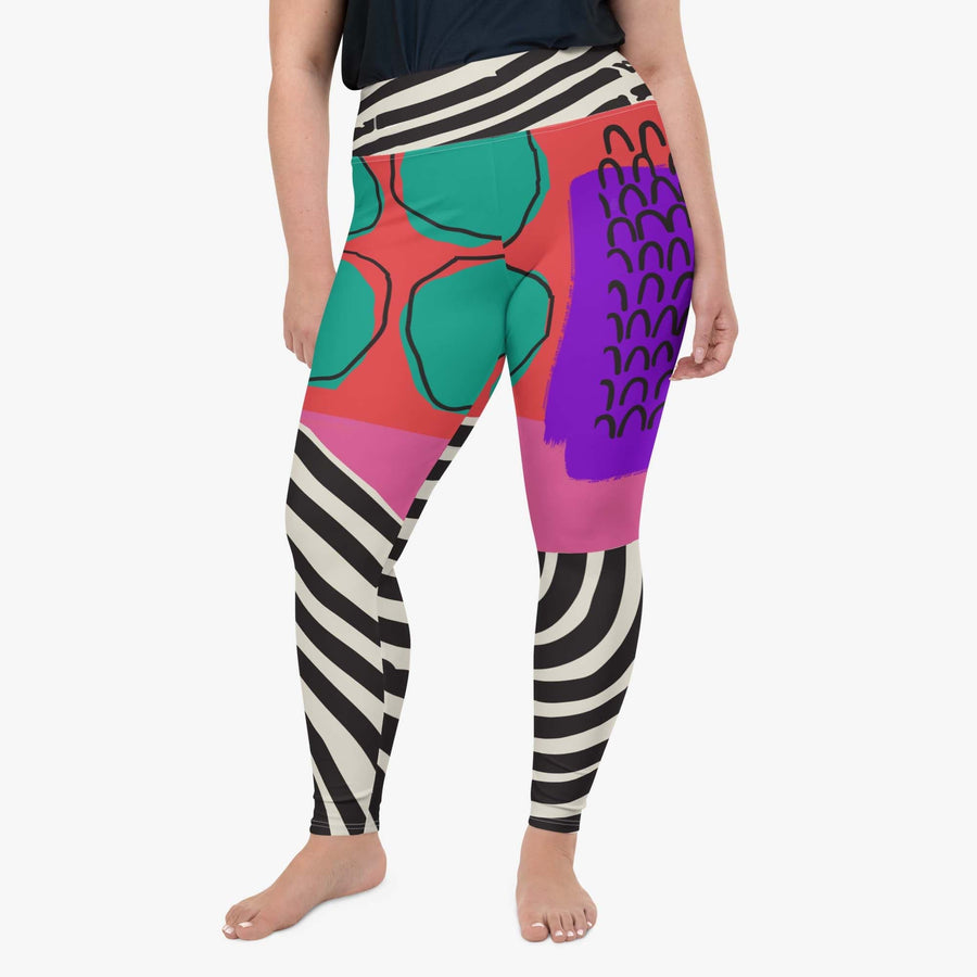 Plus Size Patterned Leggings "Circus" Red/Purple/Green