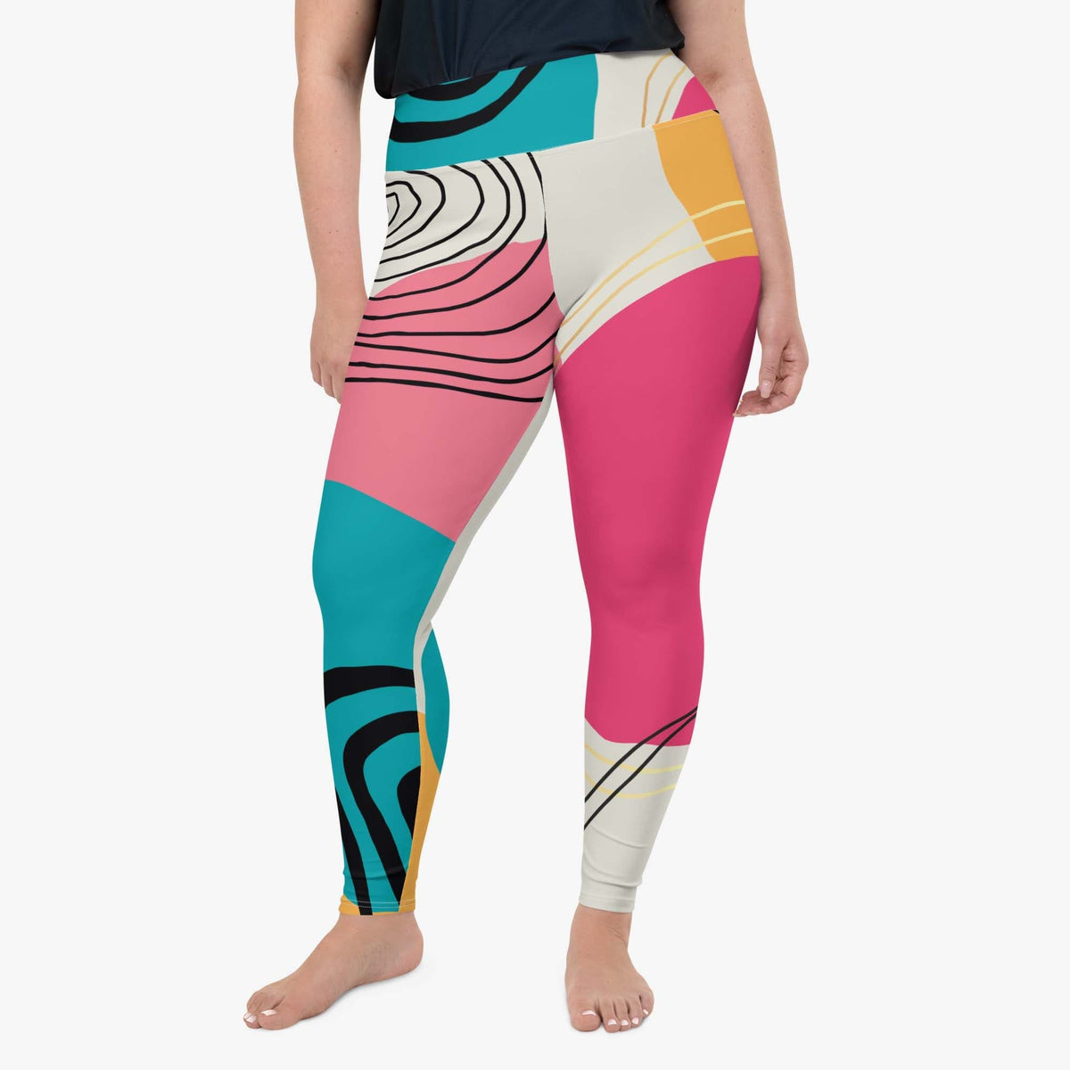 WAREHOUSE Plus Size Patterned Leggings "Modernist" Fuchsia/Turquoise