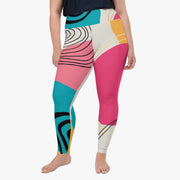 WAREHOUSE Plus Size Patterned Leggings "Modernist" Fuchsia/Turquoise