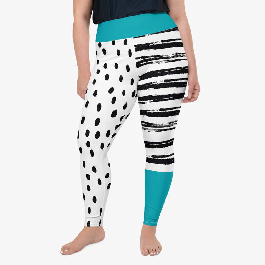 Plus Size Printed Leggings "Dots&Stripes" Teal