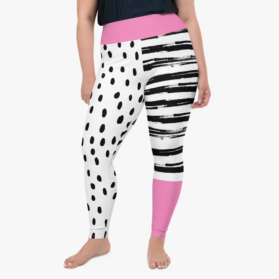 Plus Size Printed Leggings "Dots&Stripes" Pink