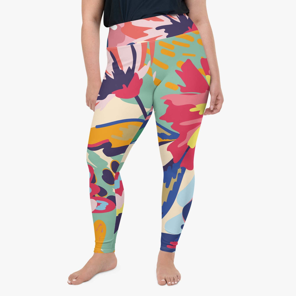 WAREHOUSE Plus Size Floral Leggings "Flower Splash" Red/Yellow/Blue