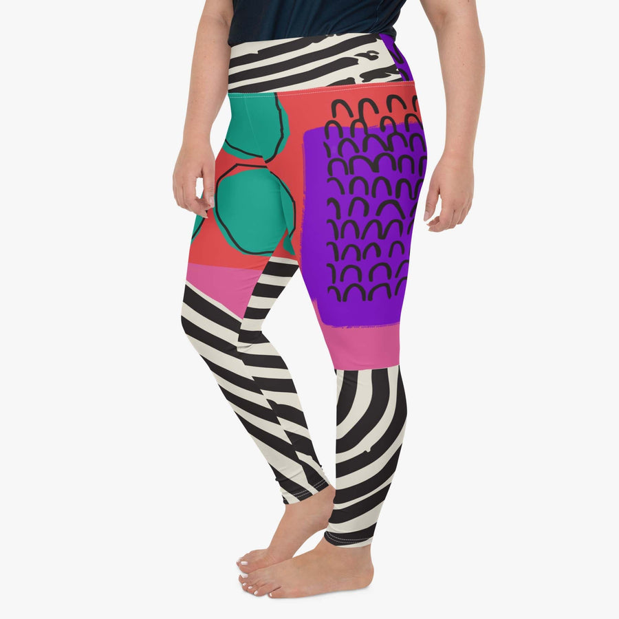 Plus Size Patterned Leggings "Circus" Red/Purple/Green