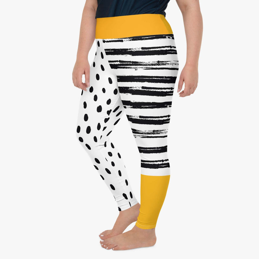 Plus Size Printed Leggings "Dots&Stripes" Yellow