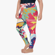 WAREHOUSE Plus Size Floral Leggings "Flower Splash" Red/Yellow/Blue