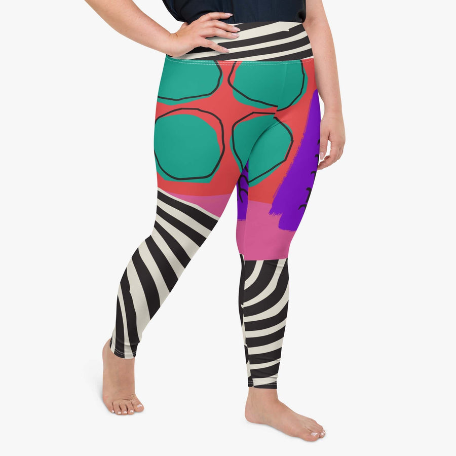Plus Size Patterned Leggings Circus Red/Purple/Green