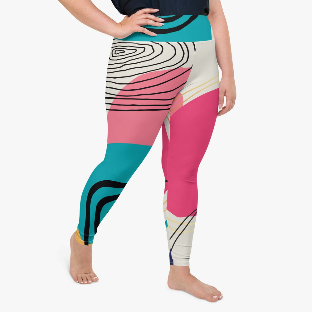 WAREHOUSE Plus Size Patterned Leggings "Modernist" Fuchsia/Turquoise