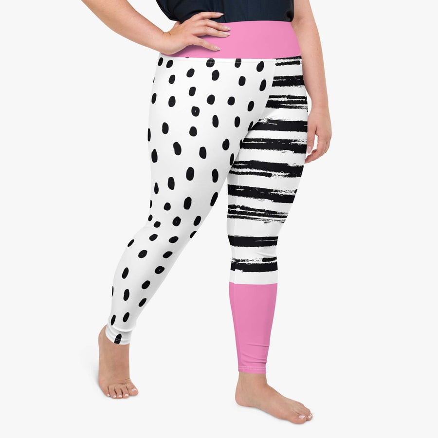Plus Size Printed Leggings "Dots&Stripes" Pink