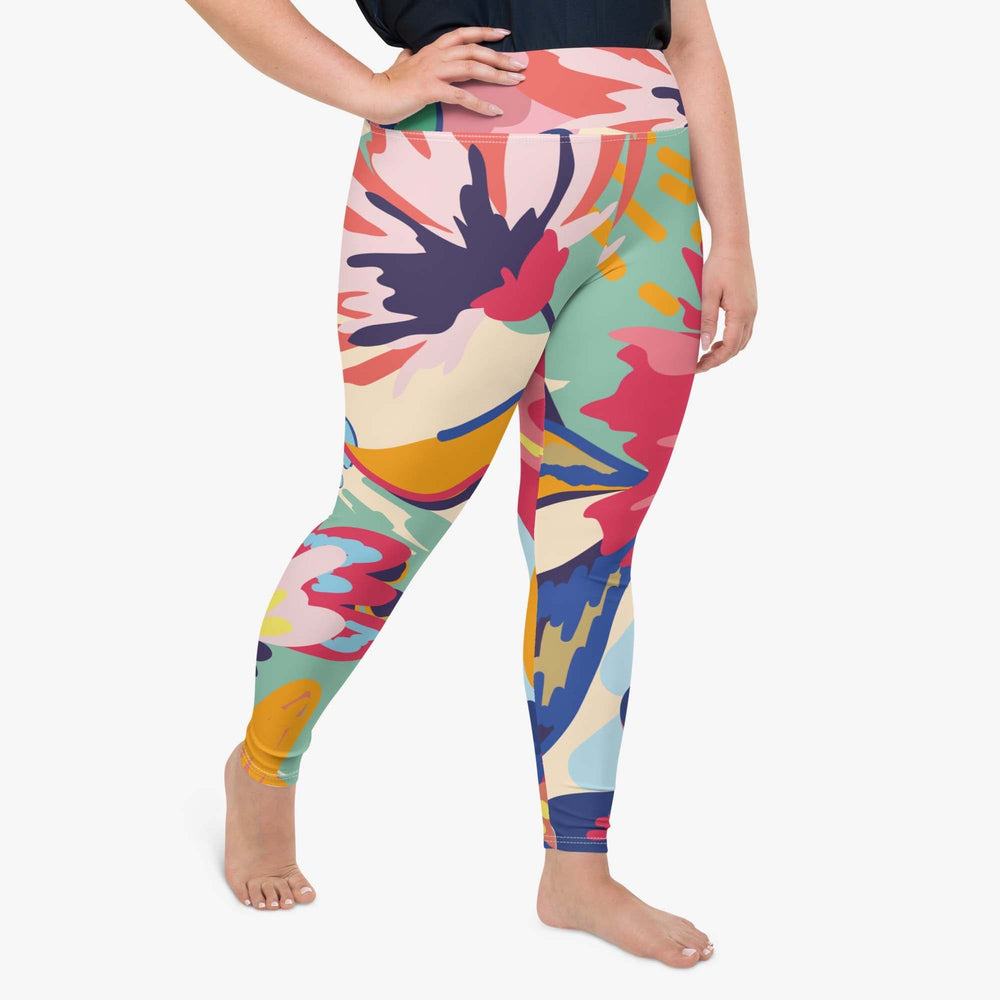 WAREHOUSE Plus Size Floral Leggings "Flower Splash" Red/Yellow/Blue