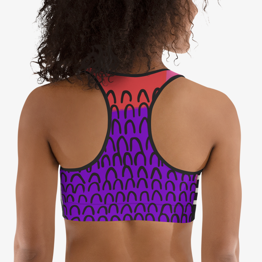 Printed Sports bra "Circus" Black/White/Purple