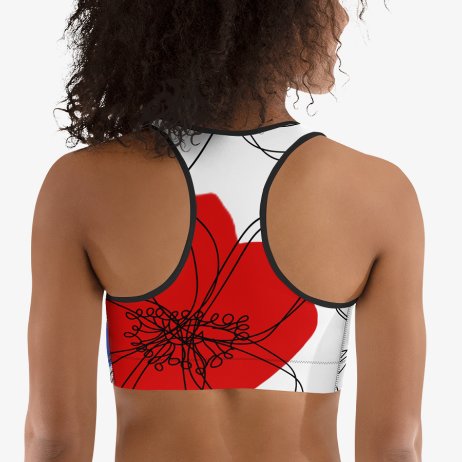 Floral Sports Bra "Daisy Doodles" Blue/Red