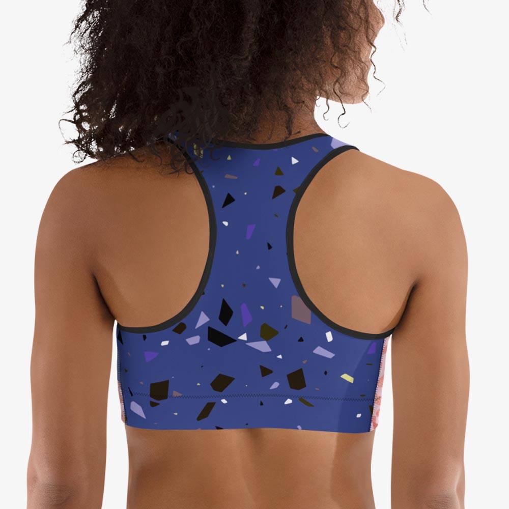Front view of white recycled leggings with pockets and abstract print.