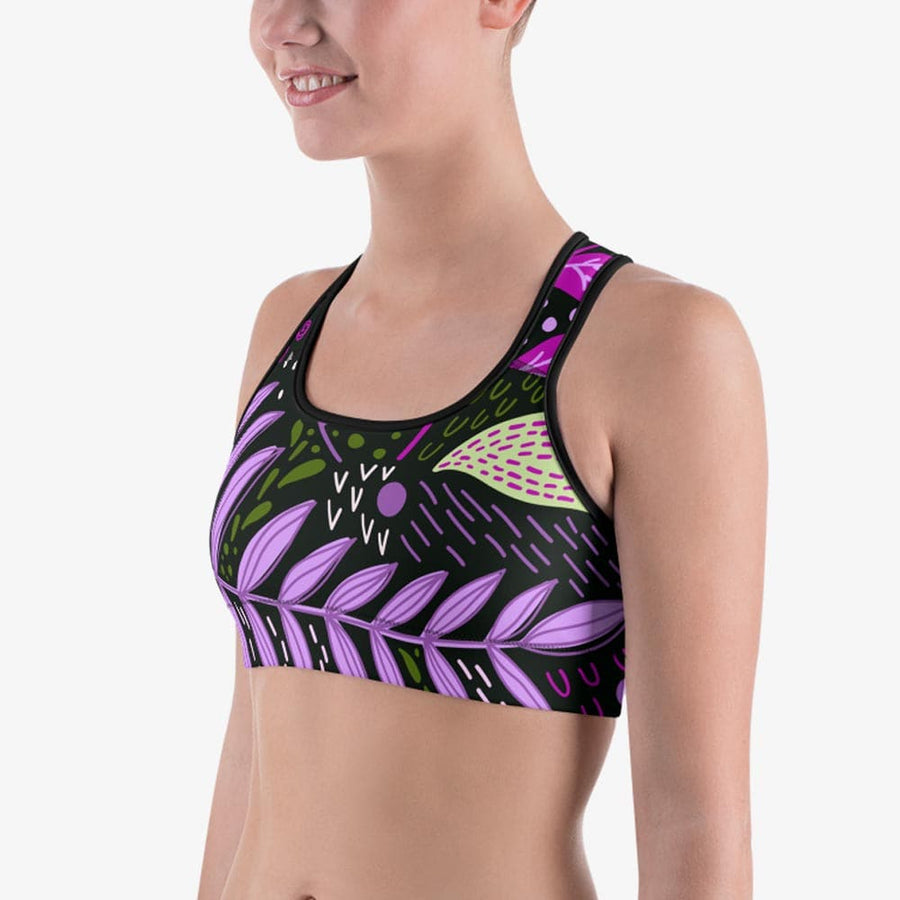 Floral Sports Bra "Fairy Forest" Purple/Lime