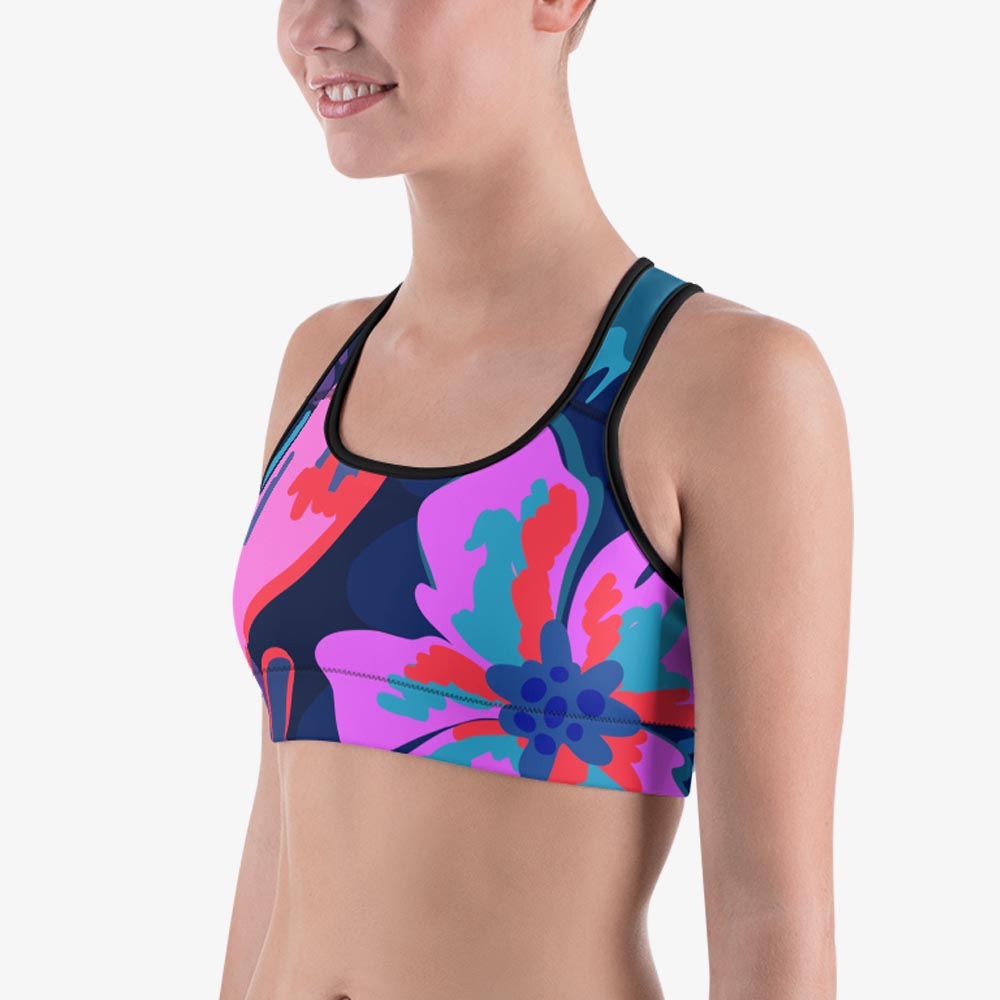 Flower Splash Sports Bra – Blue/Fuchsia