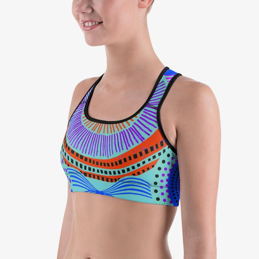 Printed Sports Bra "Ethno Pop" Turquoise/Red